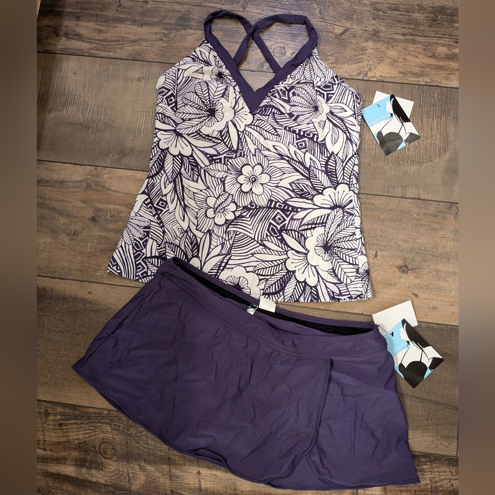 Nwt Simply Swim 2 Piece Tankini Top Swim Skirt Swimsuit 16 XL Purple